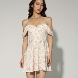 cider floral off the shoulder mini dress